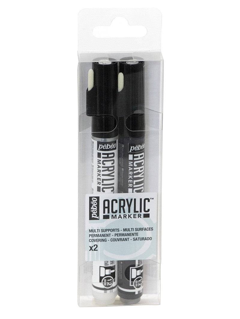 Duo Marcador Acrilico Blanco y Negro Pebeo