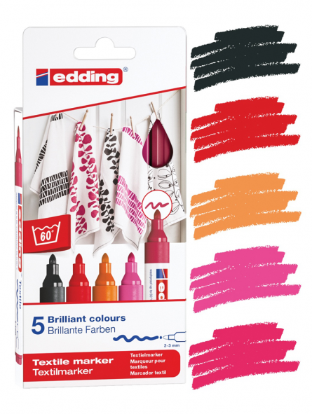 Marcadores Textil Edding Set 5 Colores cálidos Punta Media