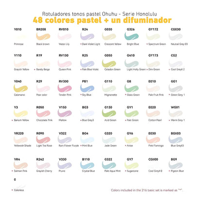 OHUHU 48 Colores pasteles Florecientes Pincel y Fina
