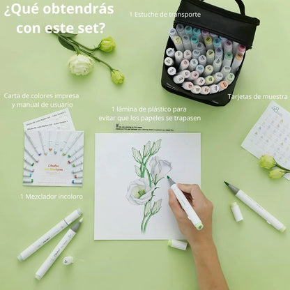 OHUHU 48 Colores pasteles Florecientes Pincel y Fina