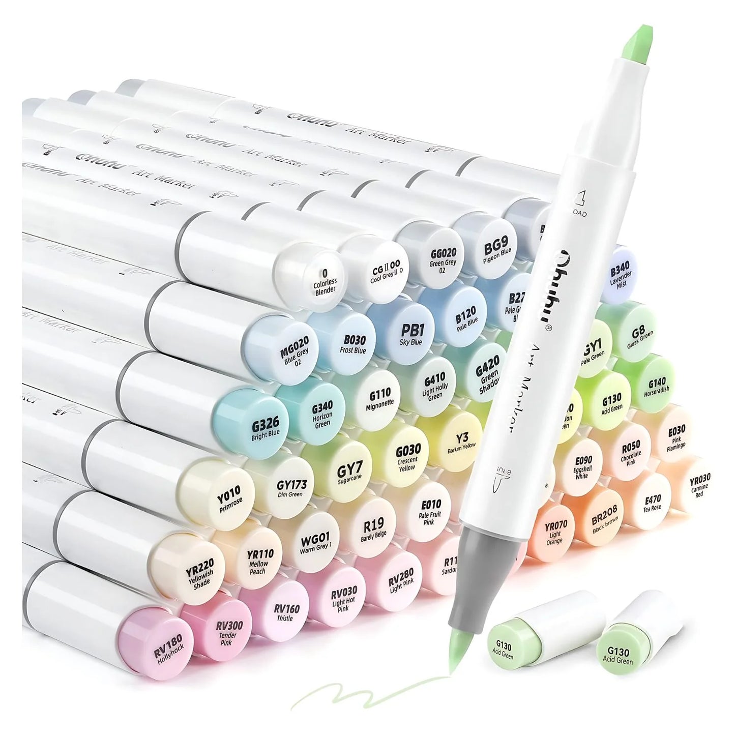 OHUHU 48 Colores pasteles Florecientes Pincel y Fina