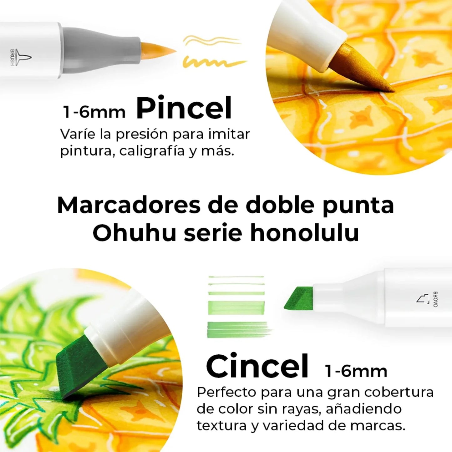 Set de marcadores al alcohol Honolulu 6 colores Ohuhu