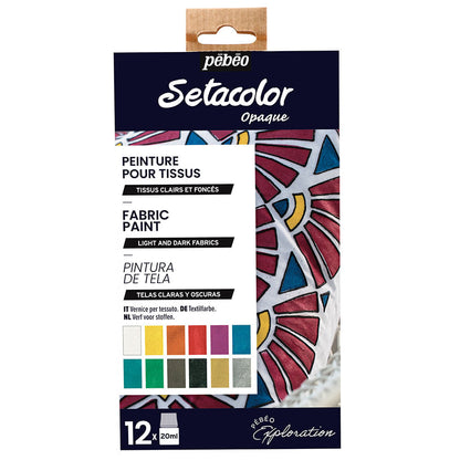 Set Pintura de Tela para Telas Oscuras y Claras 12 Colores 20ml Pebeo Setacolor