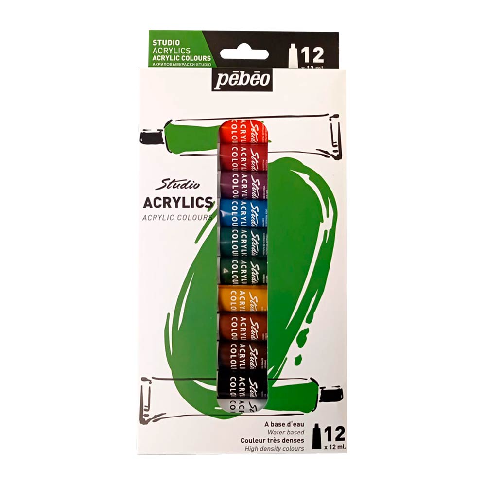 Set Pinturas Acrilicas 12 colores 12ml Pebeo Studio