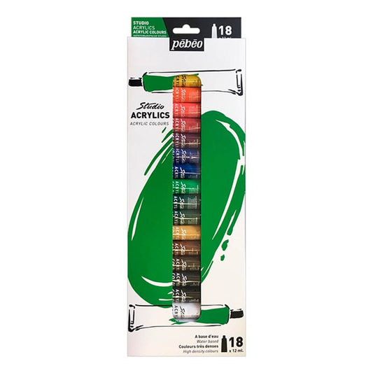 Set Pinturas Acrilicas 18 colores 12ml Pebeo Studio