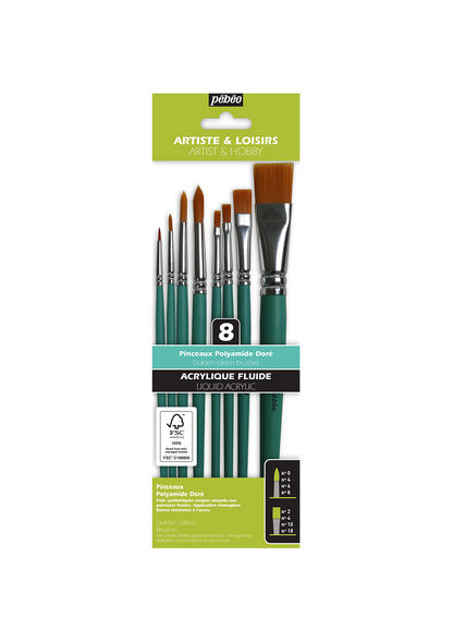 Pinceles Pebeo Acrílico Fluido Set 8 Redondos y Planos