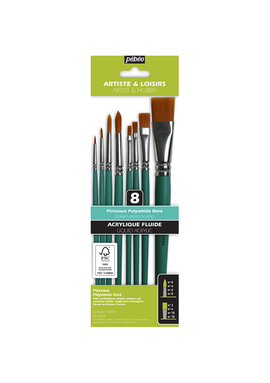 Pinceles Pebeo Acrílico Fluido Set 8 Redondos y Planos