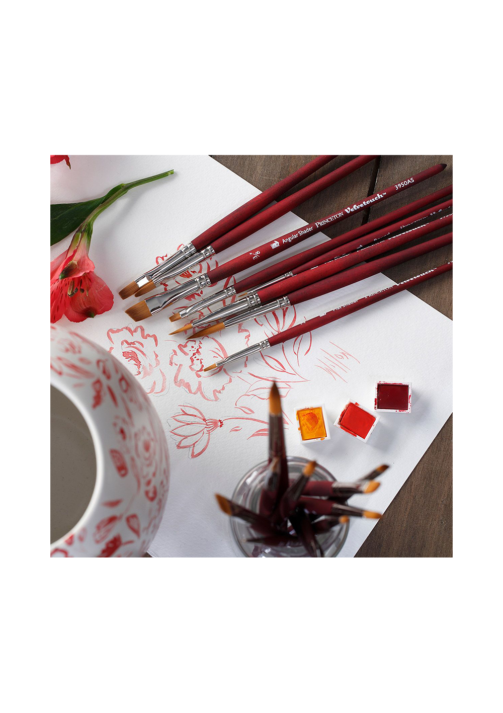 Pincel Técnica Mixta Velvetouch Princeton Sintético - Delineador Corto N°18/0 (Short Liner)