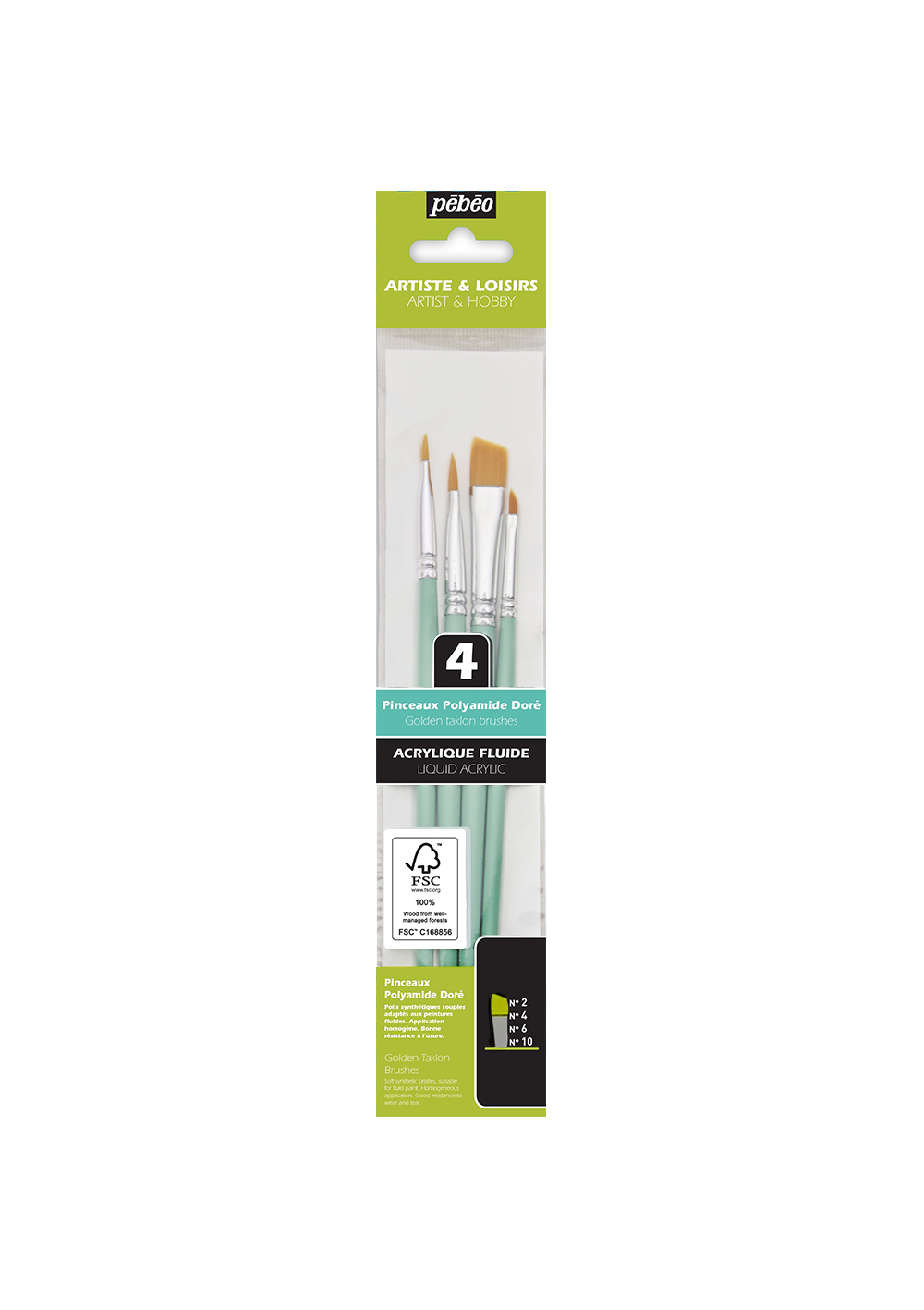 Pinceles Pebeo Acrílico Fluido Set 4 Angulares