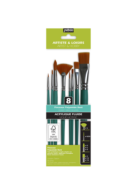 Set de Pinceles Pebeo Acrílico Fluido Set 8 Mixto