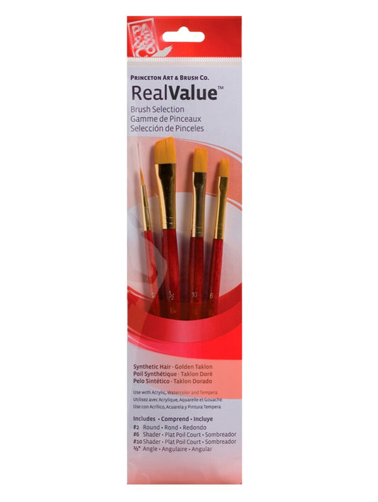 Pinceles Princeton RealValue Mango Corto Rojo Pelo Sintético Taklon Dorado Set 4