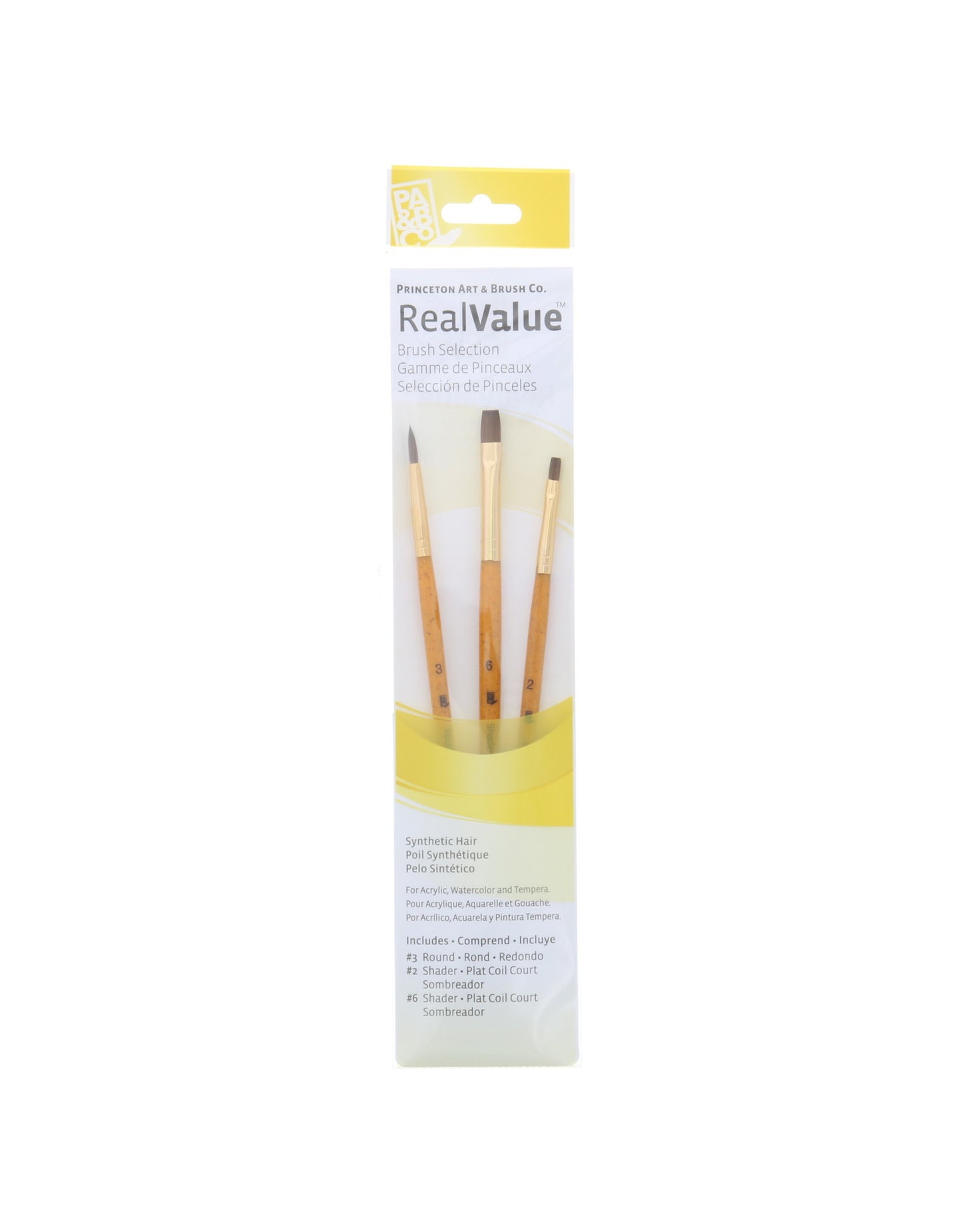 Set Pinceles Real Value Princeton Pelo Sintetico Amarillo Dorado (3, 2, 6)