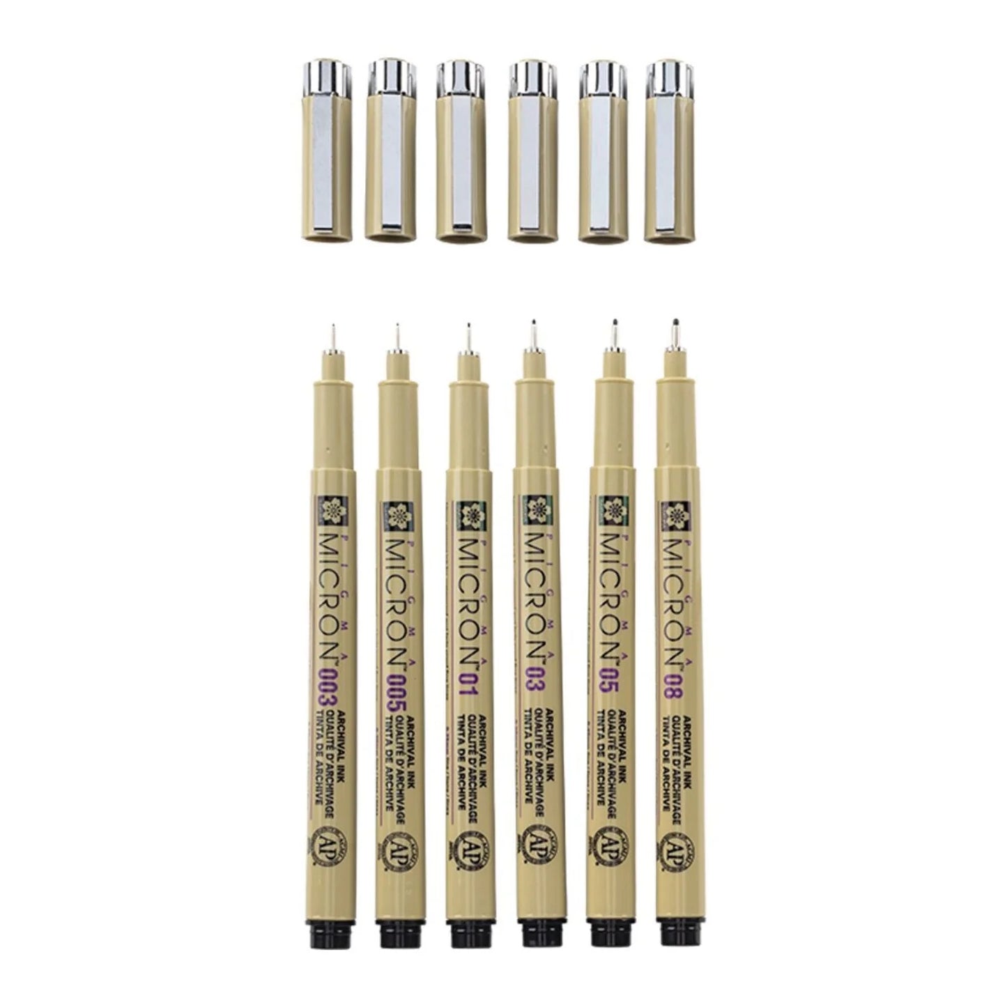 Sakura Pigma Micron - Set 6 Tiralíneas Negros 003 005 01 03 05 08