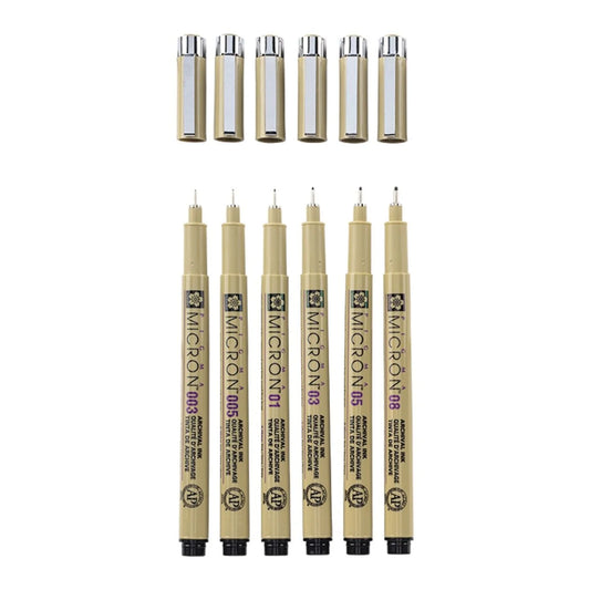 Sakura Pigma Micron - Set 6 Tiralíneas Negros 003 005 01 03 05 08