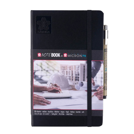 Sakura Sketch Note Book 21x13cm Sketchbook Papel Blanco/Crema 80 Hojas, 140 g/m2 + Pigma PN