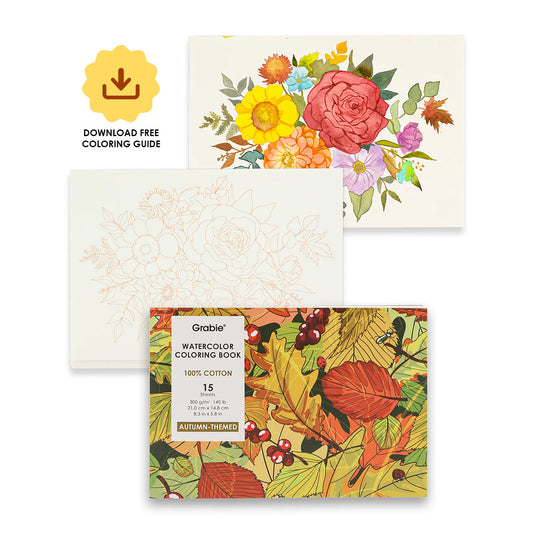 LIBRO PARA COLOREAR DE ACUARELA CON TEMÁTICA OTOÑAL (15 HOJAS 300 GSM) Grabie